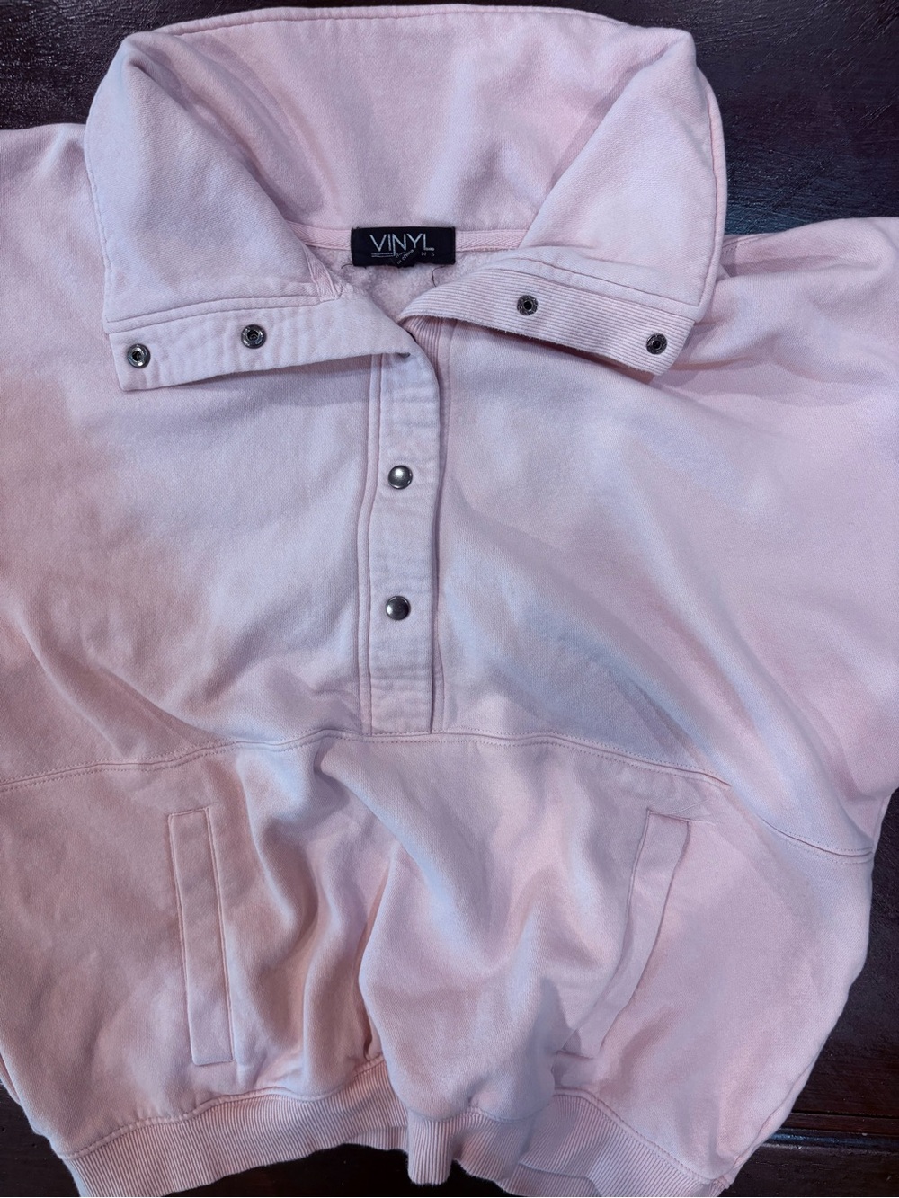VINYL Light Pink Snap-Placket Pullover Sweatshirt